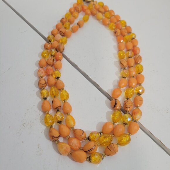 Vintage Tri String Orange Beaded Necklace from West Germany - Picture 1 of 4